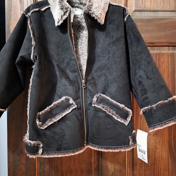 Cozy Black Faux Fur Trimmed Kids Jacket
